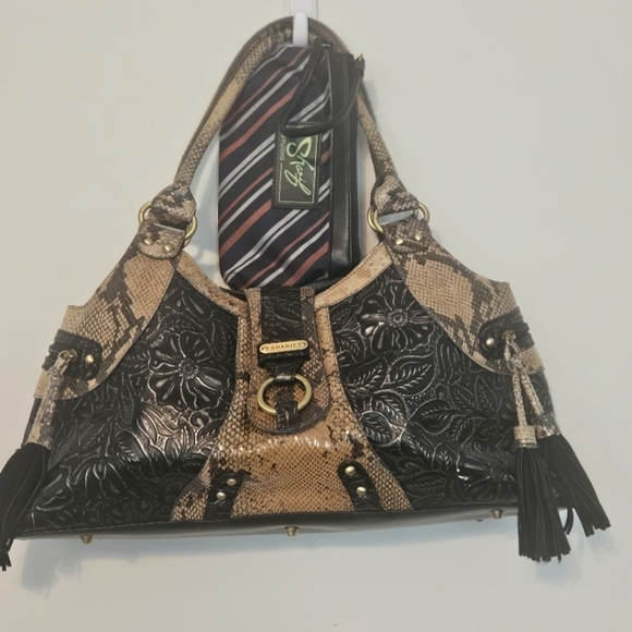 Sharif Studio Tooled Leather Earth Tone Shoulder Bag Purse - Picture 1 of 12